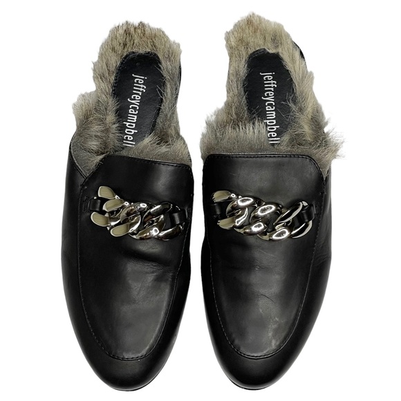 Jeffrey Campbell ☻︎ Ravis Vegan Fur Flat Chain Bit Slide Leather Mules ☻︎ Brown - Picture 11 of 16